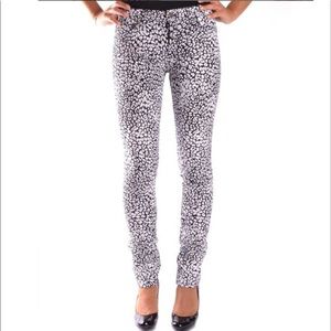 Saint Laurent Black And White “Baby Cat” Leopard Print Coated Jeans NWT